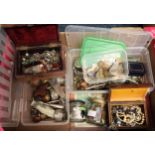 Box of assorted items to include various costume jewellery including: leather jewellery box and