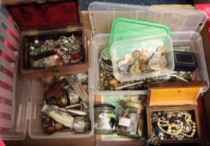 Box of assorted items to include various costume jewellery including: leather jewellery box and
