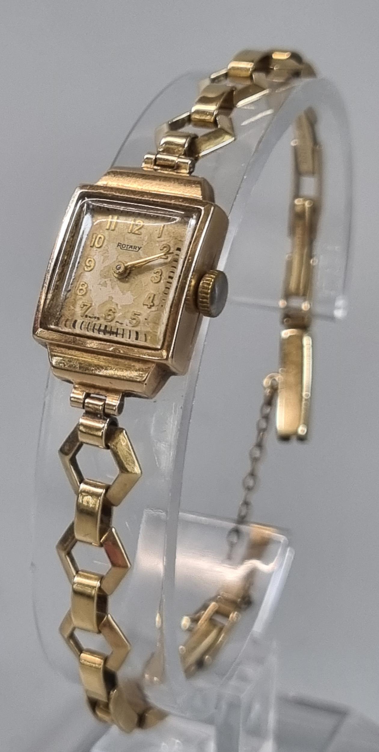 9ct gold faced Rotary ladies wristwatch, the strap marked 9ct PPLD. 13.5g approx. (B.P. 21% + VAT)