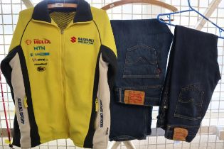 Suzuki World Rally Team small sized logo fleece jacket together with two pairs of original Levi