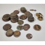 Quantity of assorted coins to include: bag of Georgian and other copper coinage, cartwheel, penny