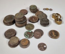 Quantity of assorted coins to include: bag of Georgian and other copper coinage, cartwheel, penny