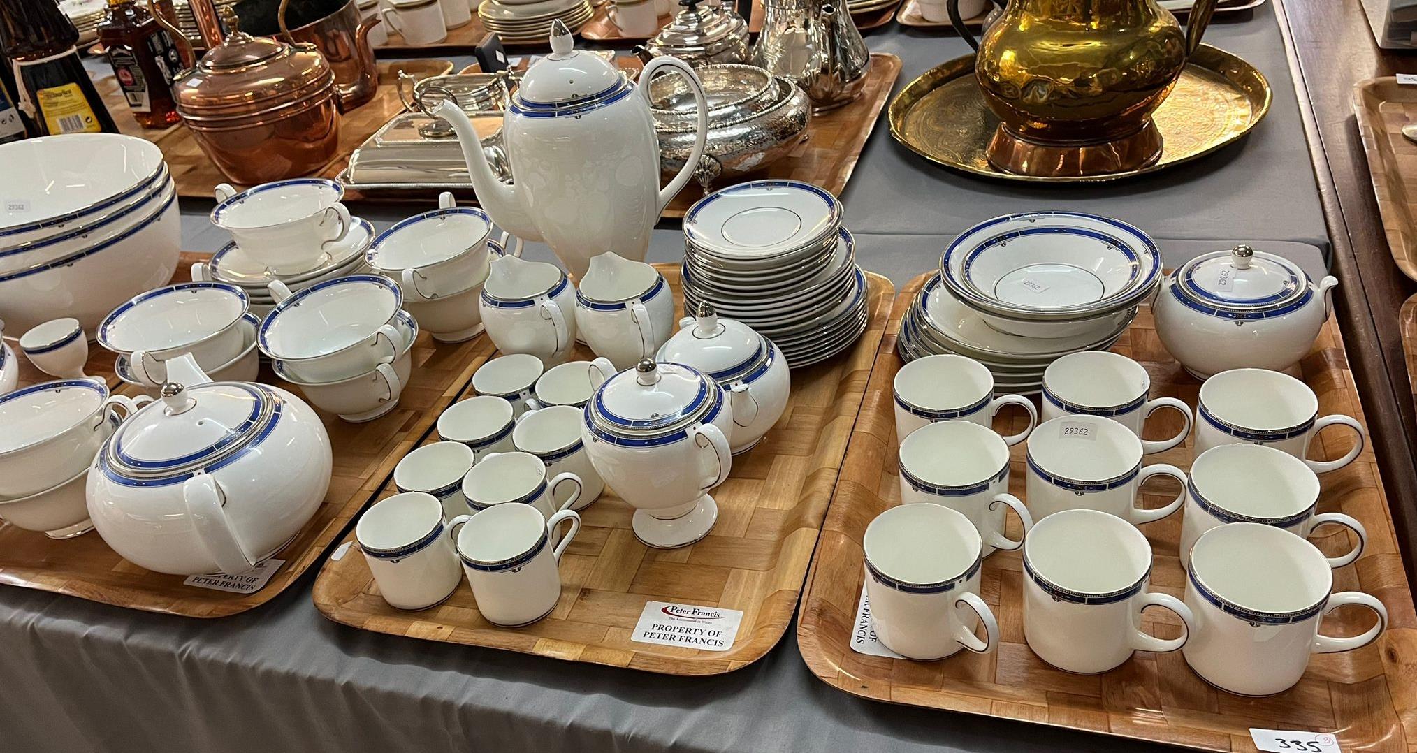 Nine trays of Wedgwood 'Kingsbridge' design dinner, coffee and teaware to include: coffee pot,