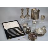 Collection of silver, continental silver and other items to include: cased set of six silver handled