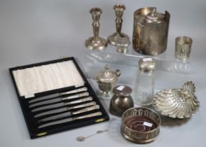 Collection of silver, continental silver and other items to include: cased set of six silver handled