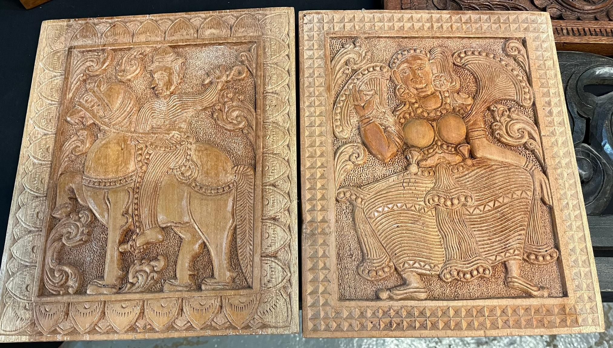 Group of probably Indian, carved wooden panels, various. (4) (B.P. 21% + VAT) - Image 2 of 2