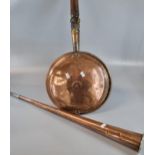 Large vintage silver plated and copper Post Horn marked 'E B' together with a 19th century copper