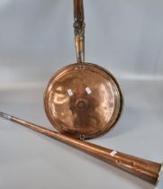 Large vintage silver plated and copper Post Horn marked 'E B' together with a 19th century copper