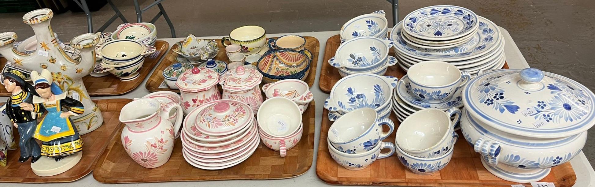 Very large collection of mainly 20th century French Quimper hand painted pottery items to include: a