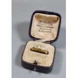 Edwardian 18ct gold diamond and three stone Opal ring in fitted box. 2.8g approx. Size O. (B.P.