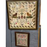 19th century Welsh child's sampler by Sophia Evans, aged 10 years dated 1877. 26x24cm approx. Framed