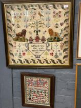 19th century Welsh child's sampler by Sophia Evans, aged 10 years dated 1877. 26x24cm approx. Framed