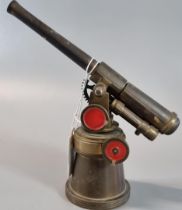 Well made brass working model of a single barrelled Naval gun on pedestal base. 12cm high approx. (