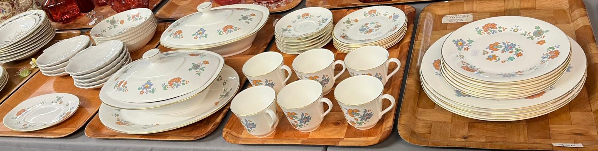 Royal Doulton bone china 'Madrigal' pattern dinner and tea service comprising: six 8 inch plates,