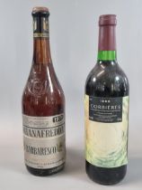 Bottle of 1971 Fontanafredda Barbaresco Barolo, together with a bottle of French wine, 1988