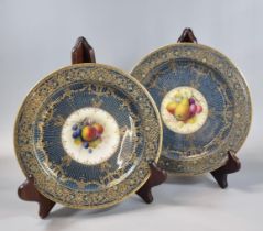 Two similar Royal Worcester dessert dishes/plates, hand painted with fruits and foliage by A