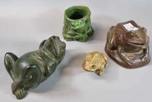 Collection of pottery, composition and stone frogs. (4) (B.P. 21% + VAT)