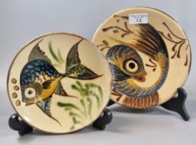 Two similar Puidgement ? studio Art Pottery fish dishes/bowls. The largest 21cm diameter approx. (2)