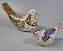 Two Royal Crown Derby bone china paperweights, both with gold buttons to include: Turtle Dove and