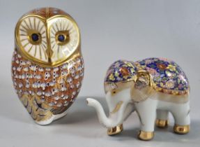 Royal Crown Derby bone china paperweight in the form of a Barn Owl (with original box) together with