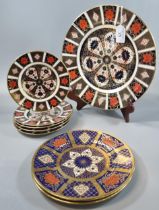Collection of eight Royal Crown Derby bone china Imari design plates/dishes of varying designs and