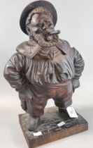 Carved wooden figural tobacco jar in the form of a cigar smoking bearded sailor. Probably German.