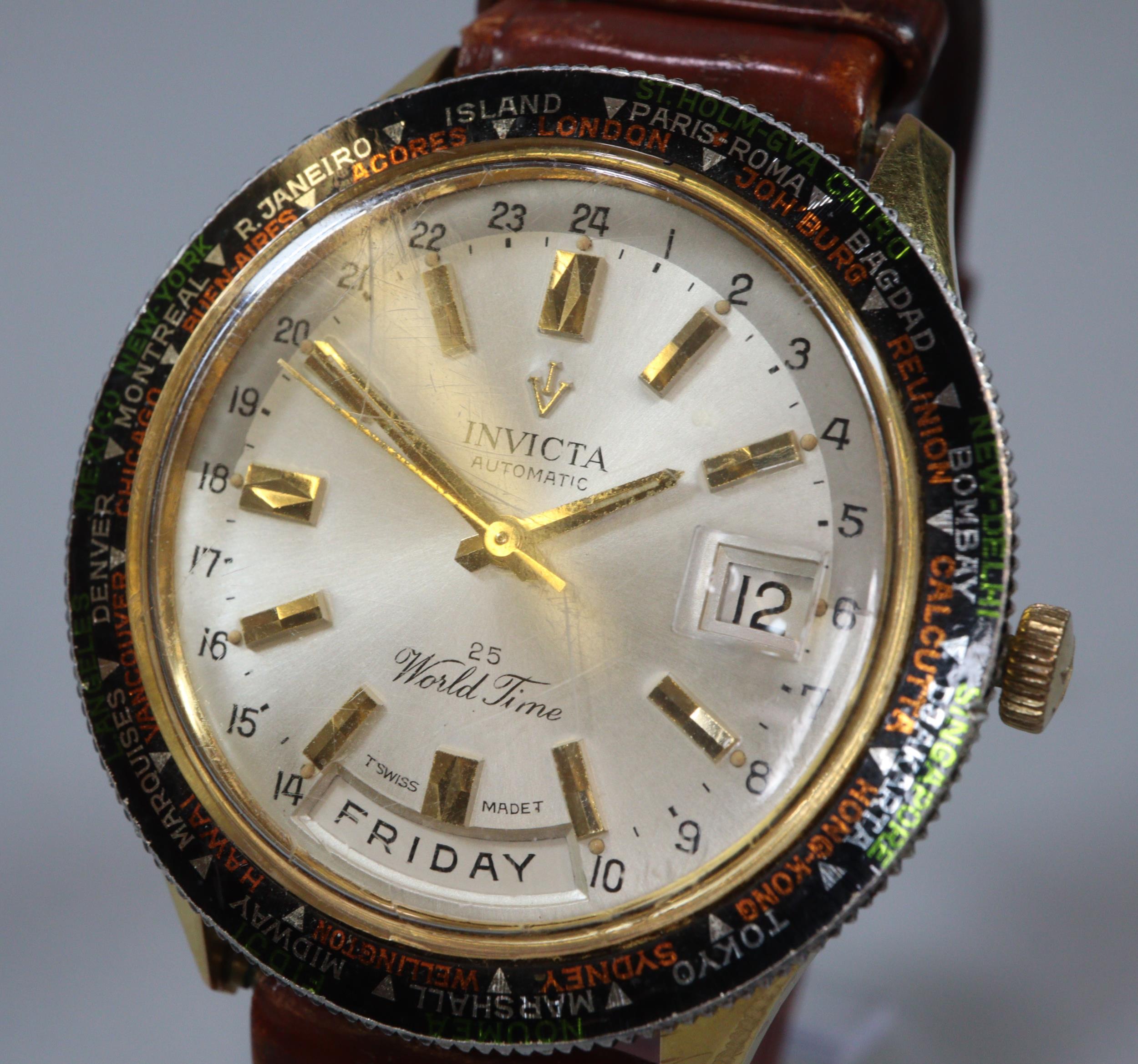 Invicta Automatic World Time gents wristwatch with leather strap (B.P. 21% + VAT) - Image 3 of 4