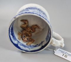 19th century Welsh pottery blue and white transfer printed frog mug. Unmarked, probably Swansea. (
