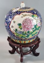 Large Chinese porcelain 20th century polychrome ginger jar and cover, overall decorated with