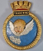 Cast metal 'Tradewind', probably Naval ship's plaque with polychrome decoration. (B.P. 21% + VAT)