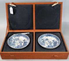 Matched pair of 18th century Chinese export blue and white foliate rim saucer dishes with