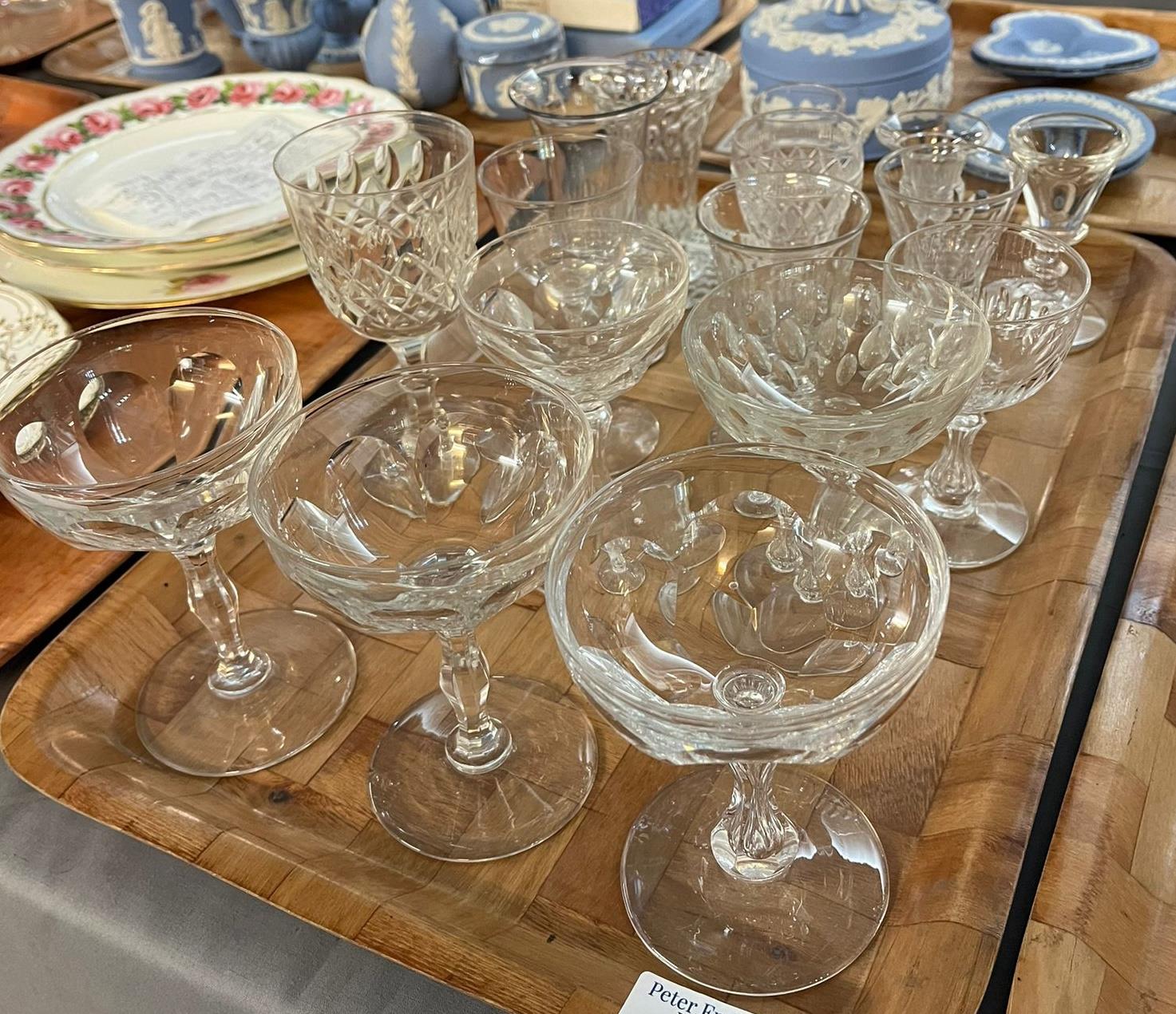 Three trays of assorted drinking glasses: liqueur glasses, penny lick, trumpet form etc. (3) (B.P. - Image 2 of 3