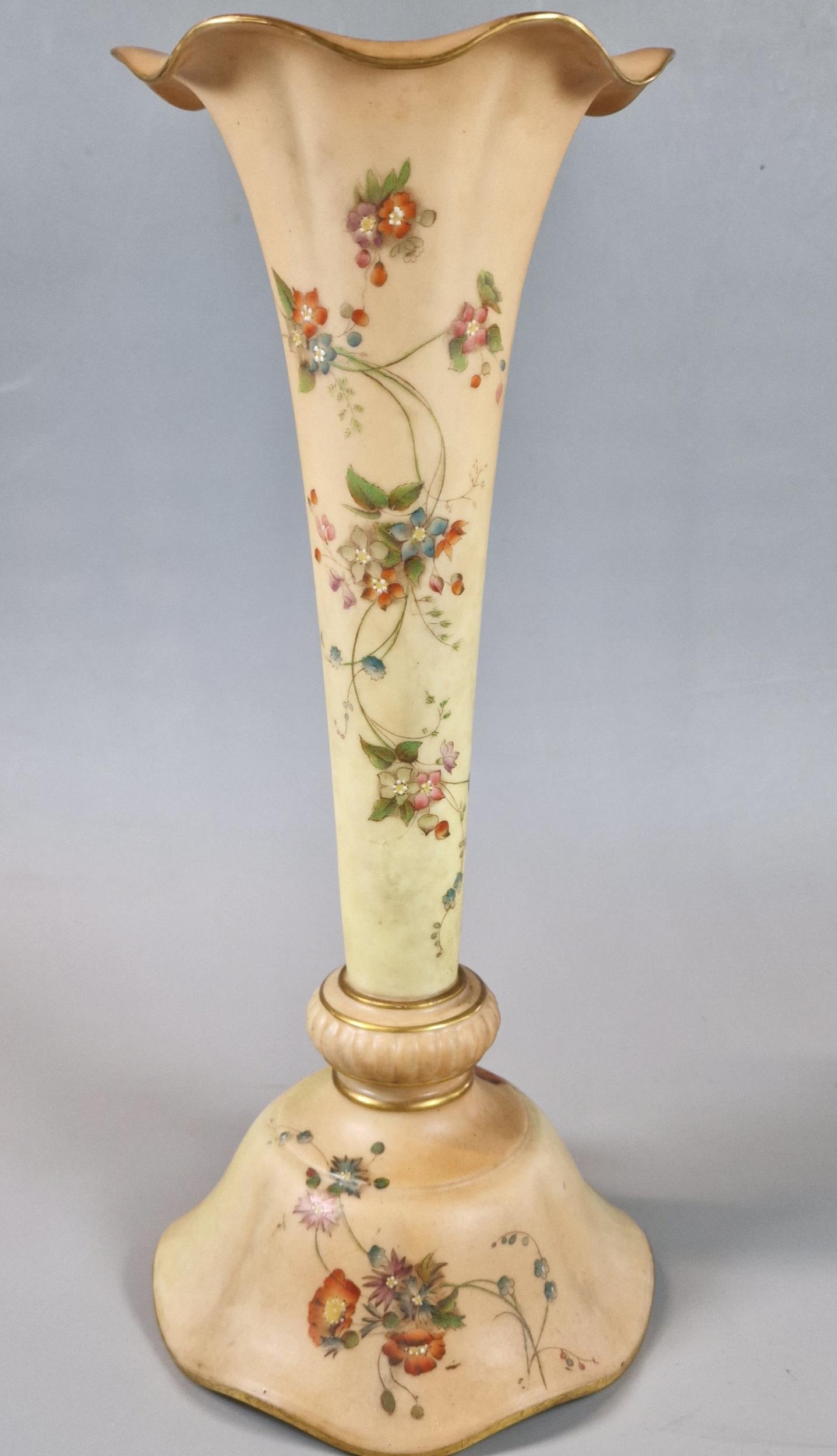 Royal China Works Worcester blush ivory floral trumpet vase. Shape No. G996. 29cm high approx. (B.P.