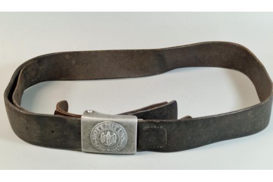 WWII German Third Reich Army enlisted man's aluminum field buckle with leather belt. (B.P. 21% + - Image 3 of 3