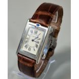 Cartier stainless steel Basculante Tank wristwatch, having gem set case with rectangular Roman