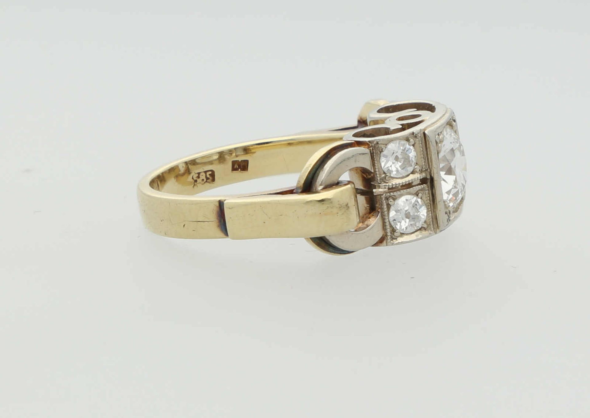 Diamant-Ring Solitär-Ring in Gelbgold/Weissgold 14K mit einem modernisierten Altschliff-Diamant - Bild 2 aus 2