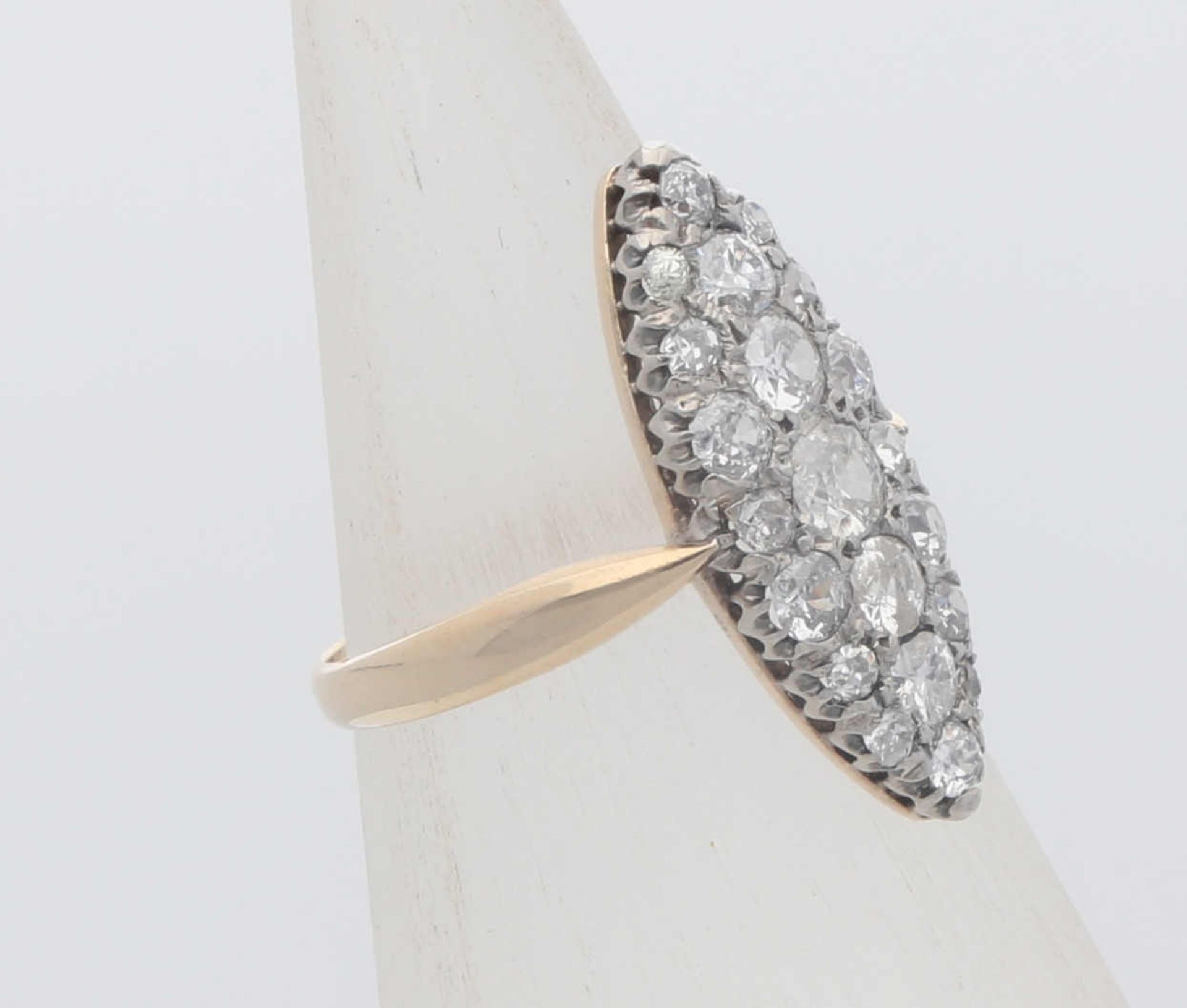 Diamant Ring Antiker Marquise-Ring in Gelbgold/Weissgold 14K/9K (Fassung Weissgold 9K), ganze - Image 2 of 3