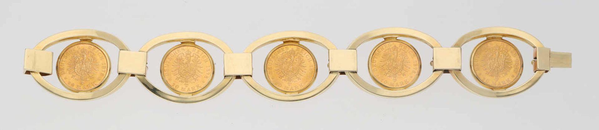 Münz-Armband Münz-Armband in Gelbgold/Rotgold 14K mit 5 Münzen von Ludwig II König von Bayern 10 - Bild 3 aus 3