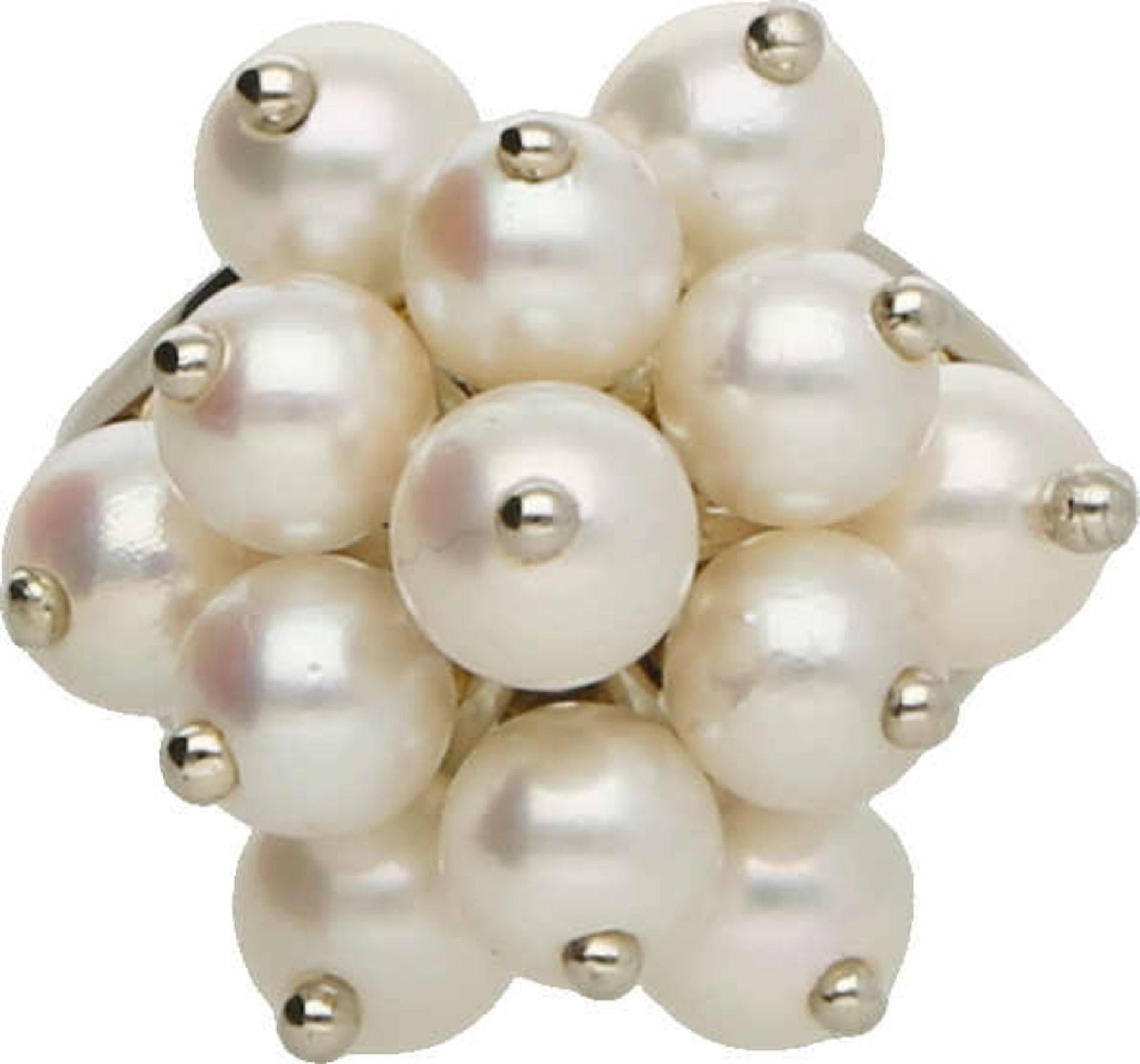 Perlen-Schmuckset Dekoratives Schmuckset in Weissgold 18K, bestehend aus einem 3-rangigen Mikimoto-