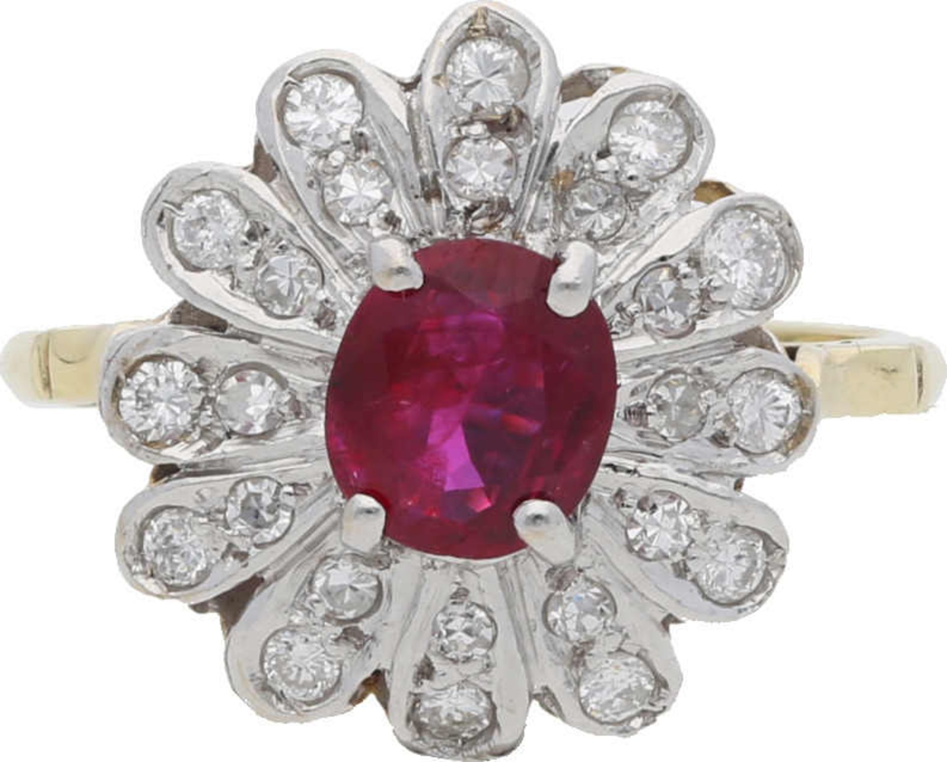 Rubin-Diamant-Ring Geschmackvoller Ring in Weissgold/Gelbgold 14K mit einem sehr schönen,