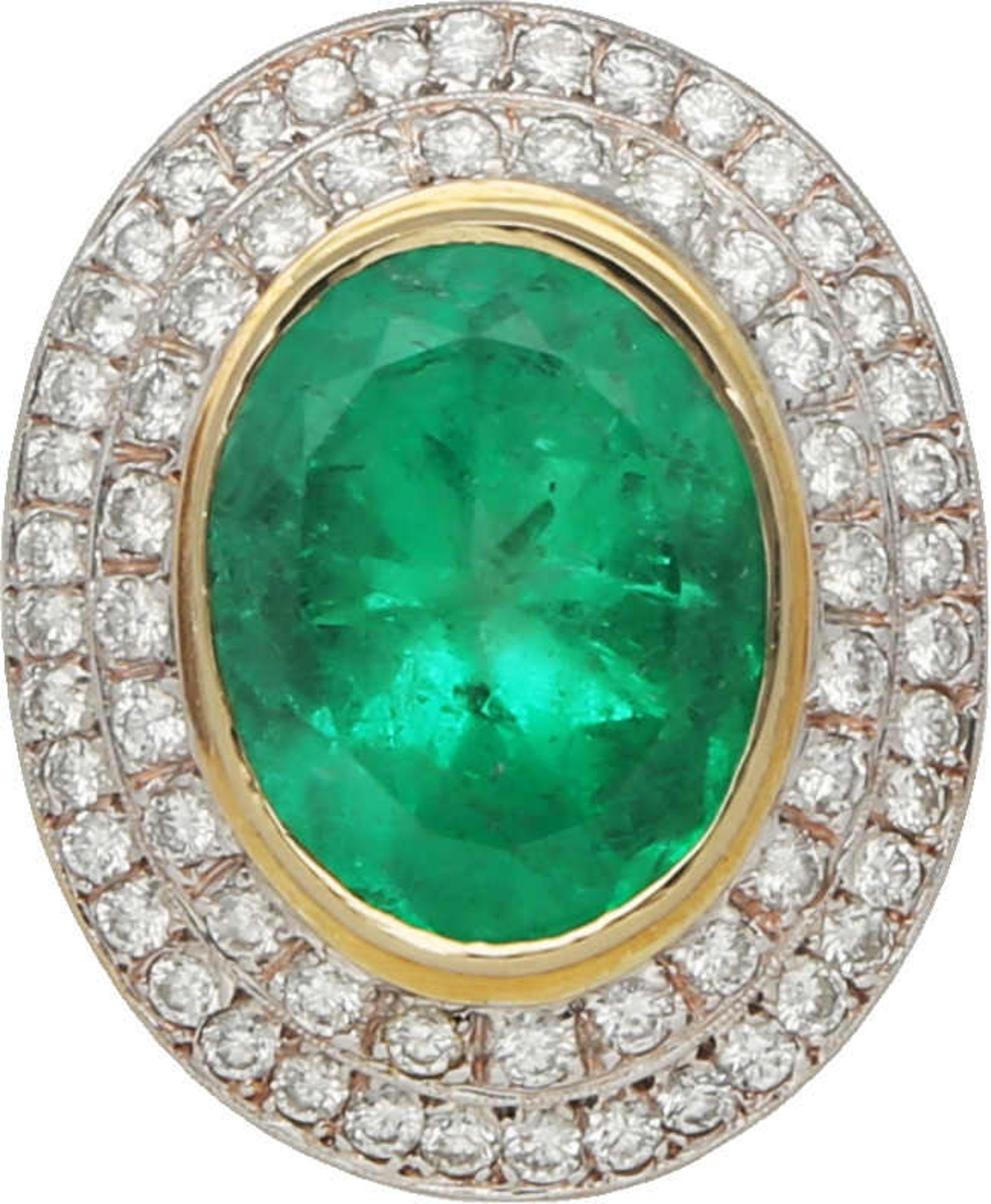 Smaragd-Brillant Ring Atemberaubendes Schmuckstück, signiert HOFK, in Gelbgold/Weissgold 14K mit