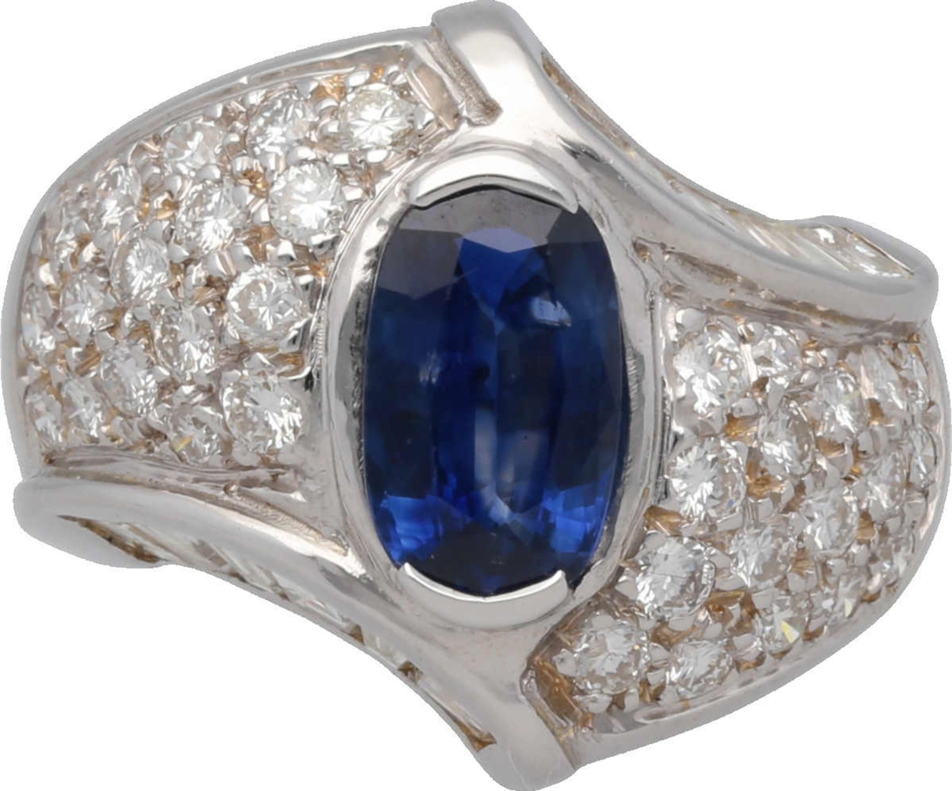 Saphir-Diamant-Ring Stilvolles Schmuckstück in Weissgold 18K mit einem ovalen Saphir von ca. 1,9