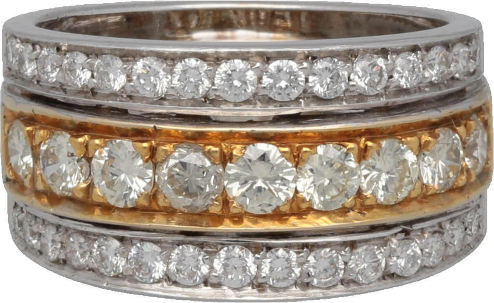 Brillant-Ring Modernes Design in Weissgold/Gelbgold 18K schauseitig mit Brillanten (1 Altschliff-