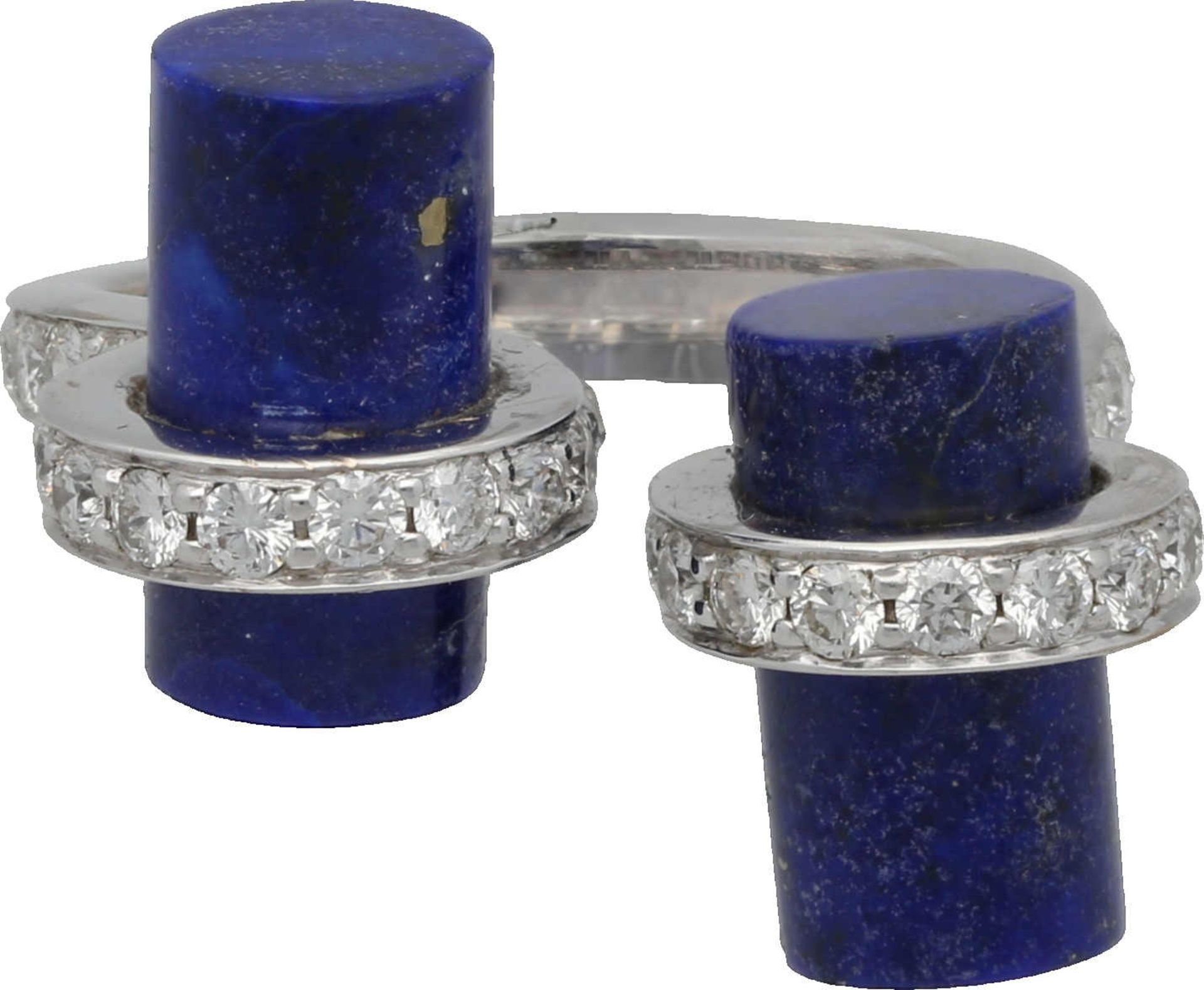 Lapis Lazuli-Diamant-Ring Extravagantes Schmuckstück in Weissgold 18K mit 2 Lapis Lazuli-Kegel und