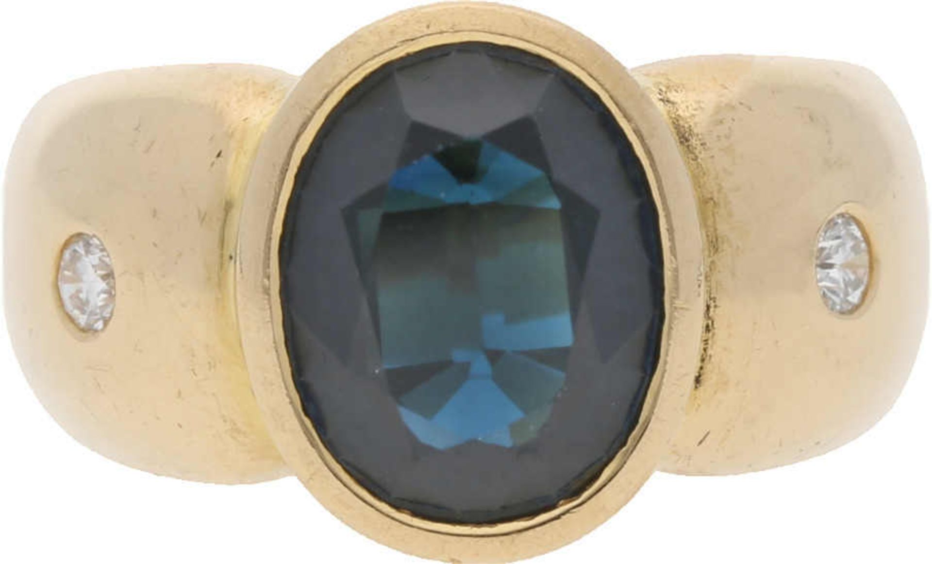 Saphir-Diamant-Ring Moderner Ring in Gelbgold 18K, an breiter Ringschiene ein ovaler Saphir von