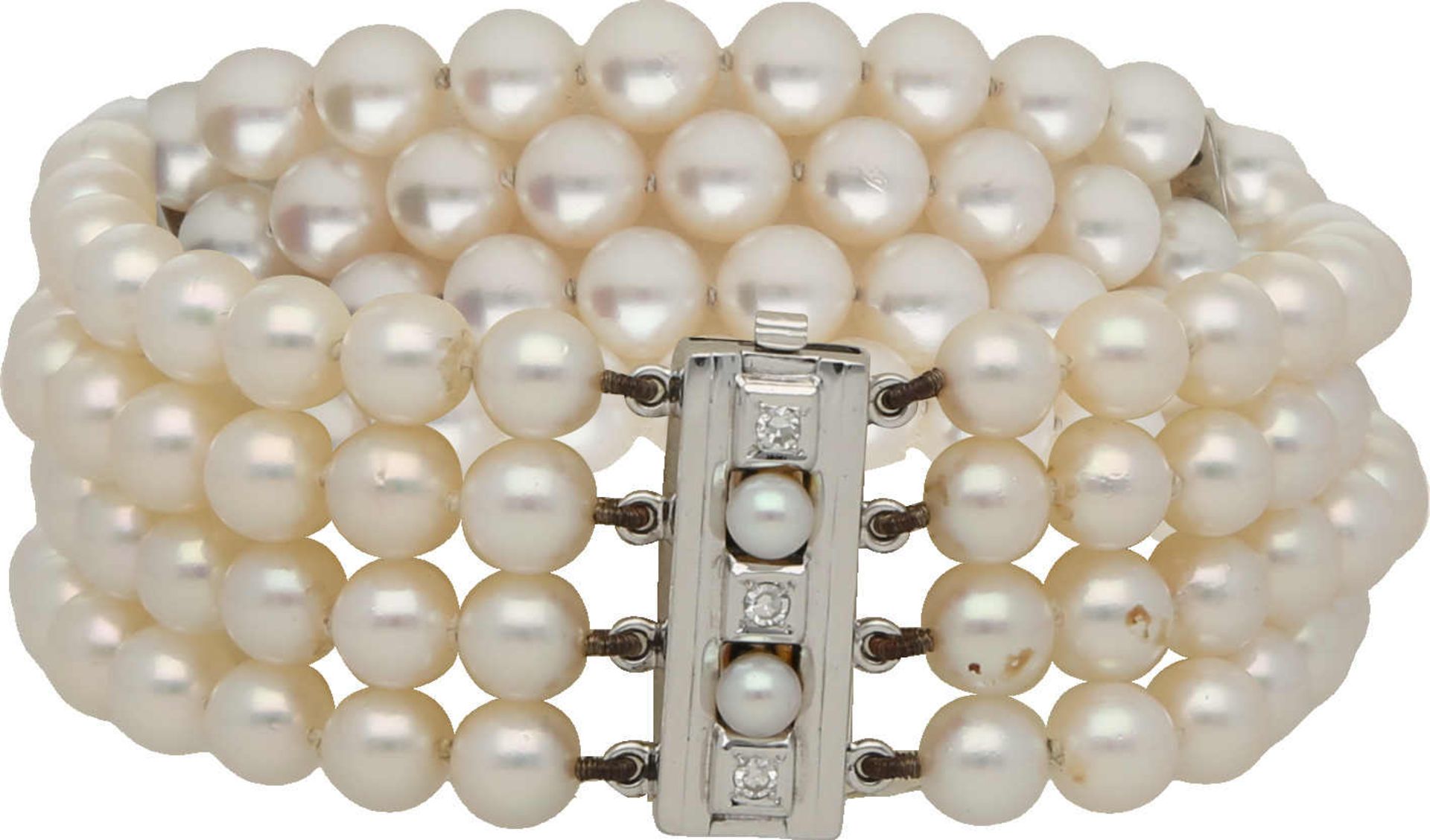 Perlen-Schmuckset Dekoratives Schmuckset in Weissgold 18K, bestehend aus einem 3-rangigen Mikimoto- - Bild 2 aus 5