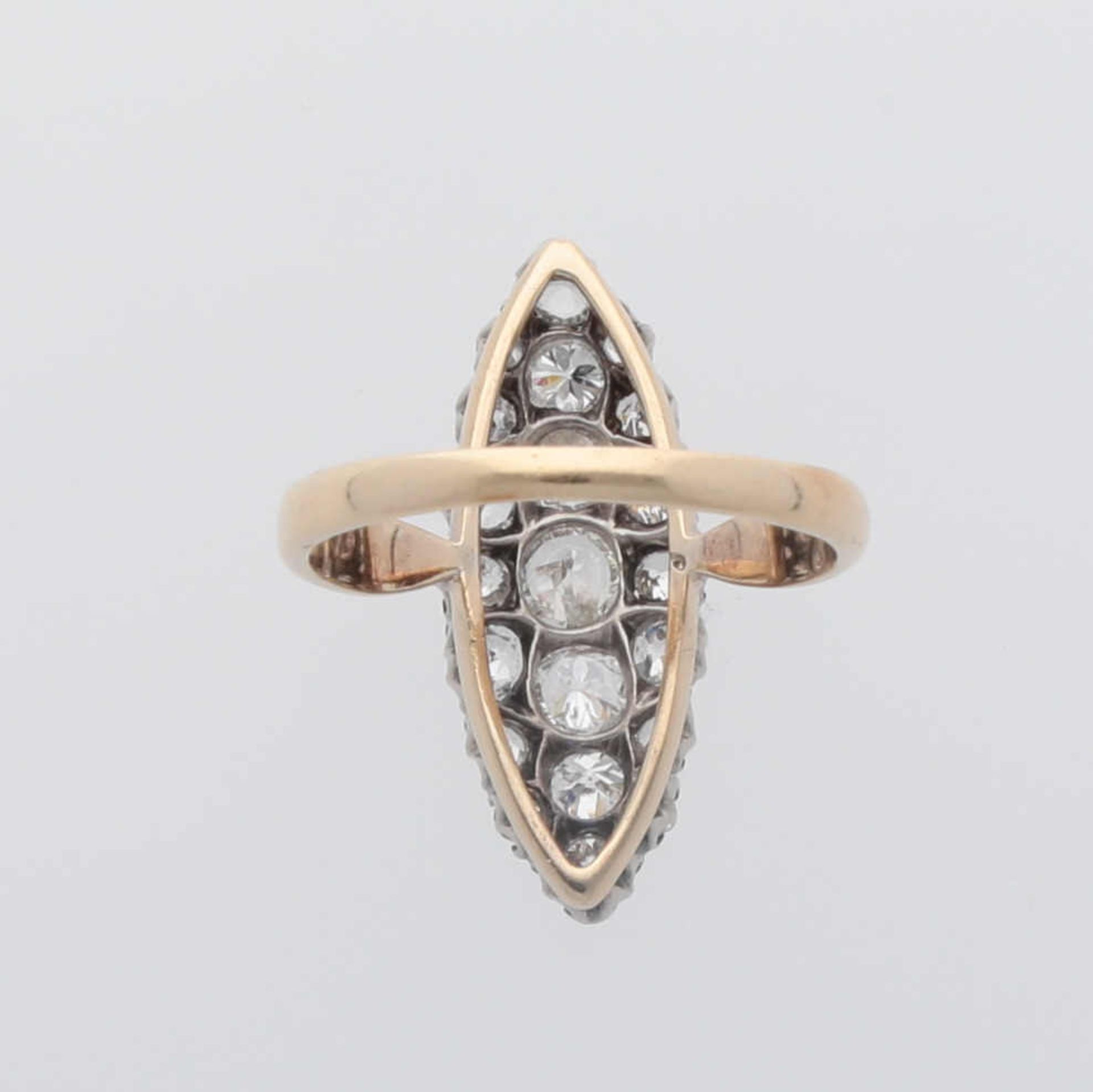 Diamant Ring Antiker Marquise-Ring in Gelbgold/Weissgold 14K/9K (Fassung Weissgold 9K), ganze - Image 3 of 3