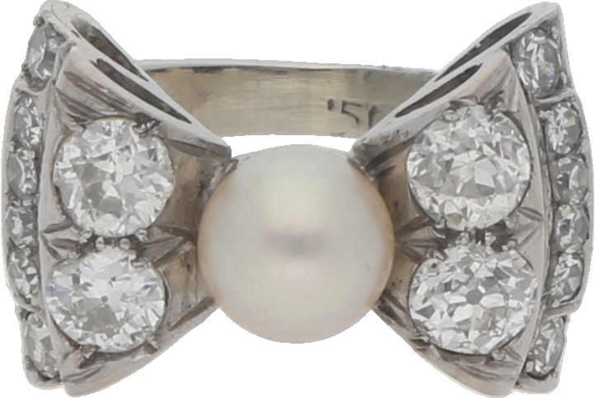 Perlen-Diamant-Ring Liebliches Design in Weissgold 18K antiker Ring in hübscher Schleifenform mit