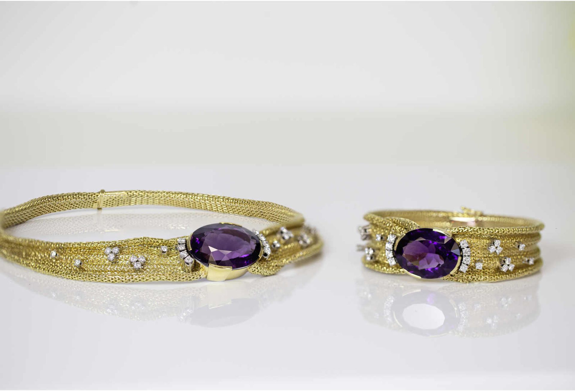 Amethyst-Brillant-Armband Glamuröses Design, signiert Opitz FFM, in Gelbgold 18K/Fassungen Weissgold - Image 5 of 5