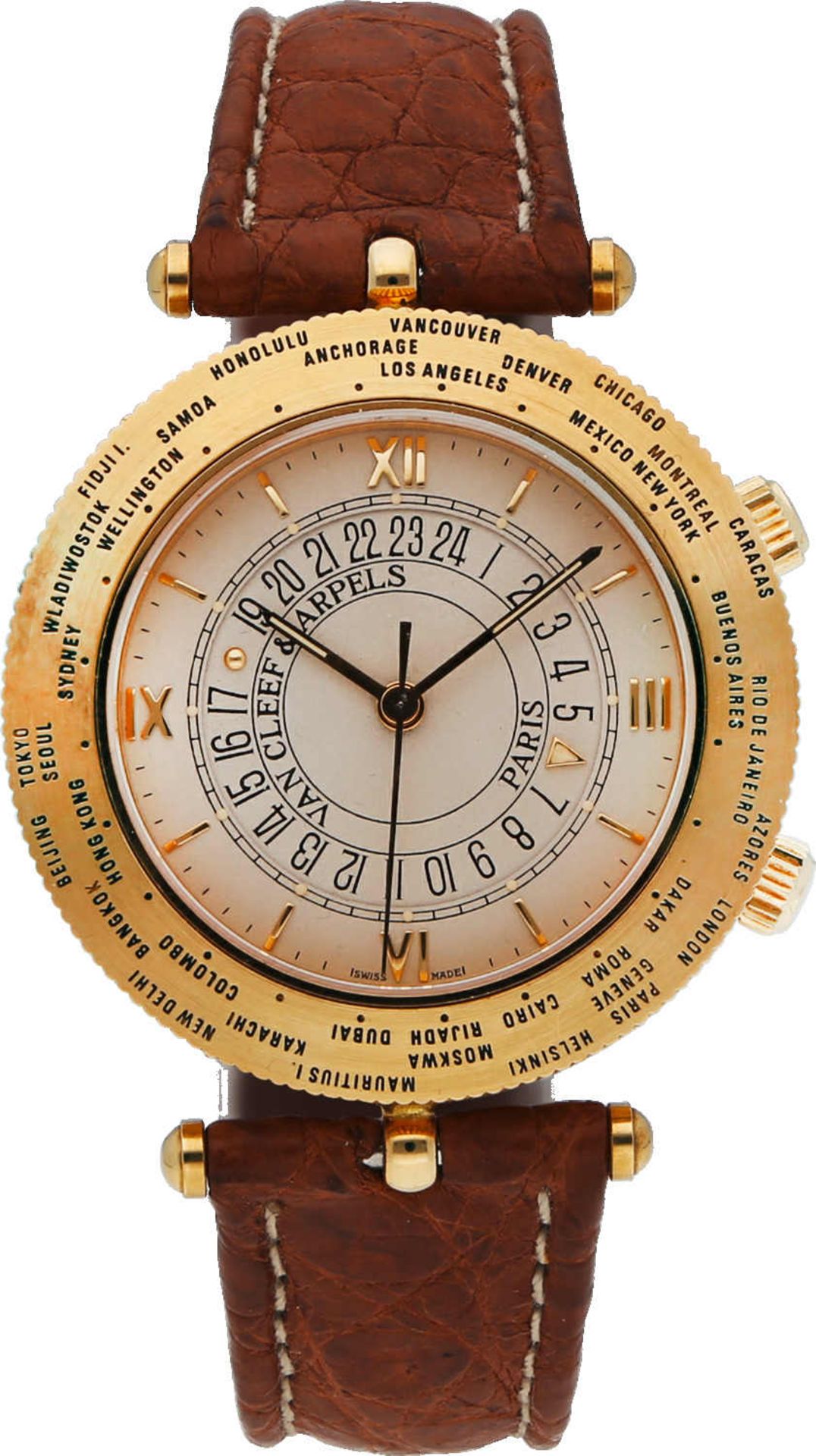 VAN CLEEF & ARPELS Traveler World Time Watch Nr. 15, Gelbgold 18K, Referenz 44825, Durchmesser 36